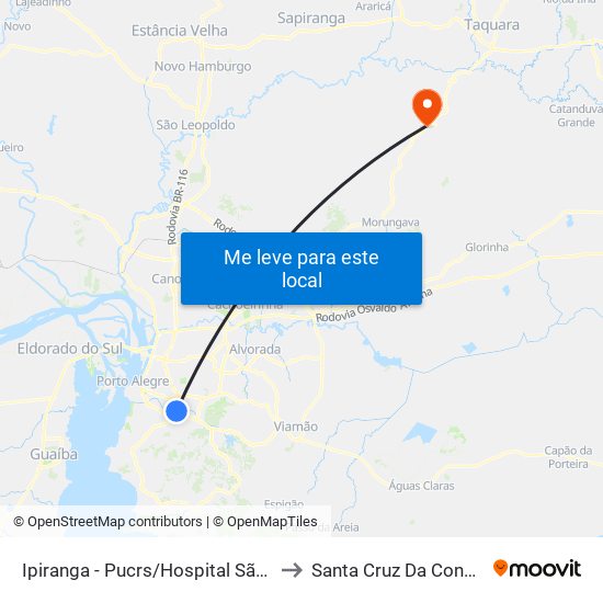 Ipiranga - Pucrs/Hospital São Lucas to Santa Cruz Da Concordia map