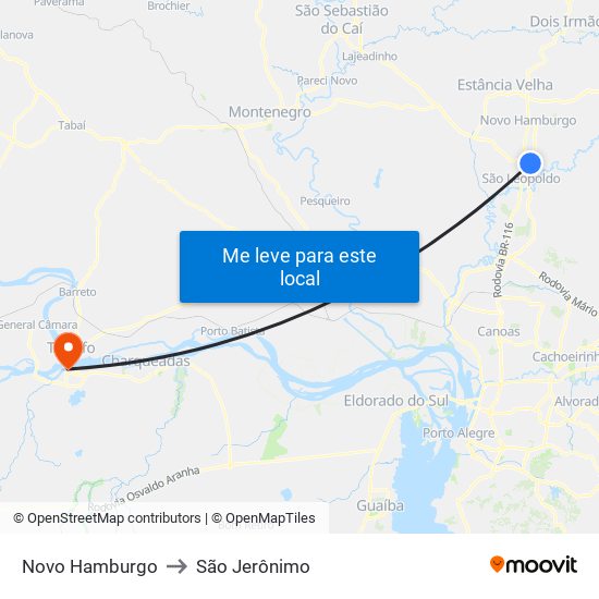 Novo Hamburgo to São Jerônimo map