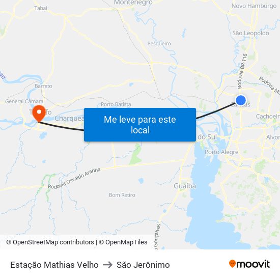 Estação Mathias Velho to São Jerônimo map