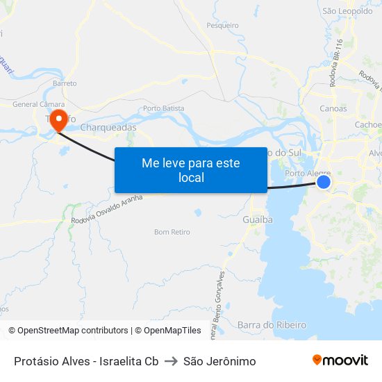 Protásio Alves - Israelita Cb to São Jerônimo map