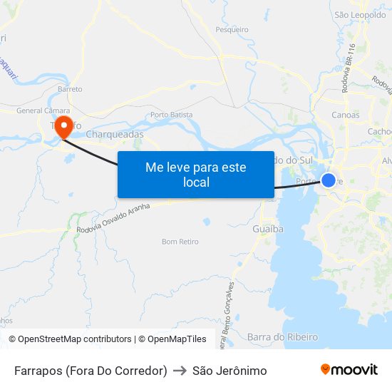 Farrapos (Fora Do Corredor) to São Jerônimo map