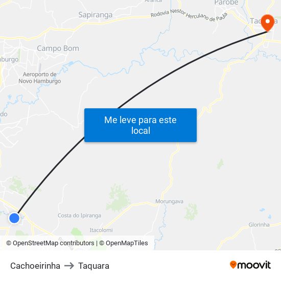 Cachoeirinha to Taquara map
