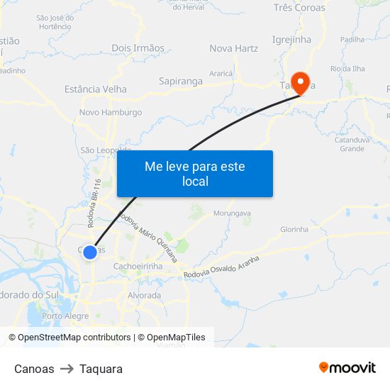 Canoas to Taquara map