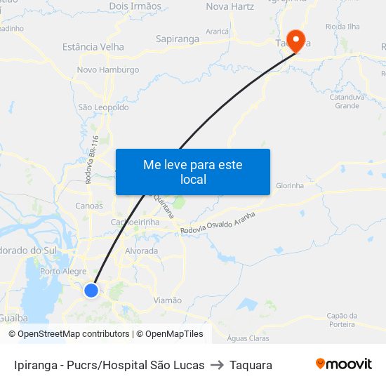 Ipiranga - Pucrs/Hospital São Lucas to Taquara map