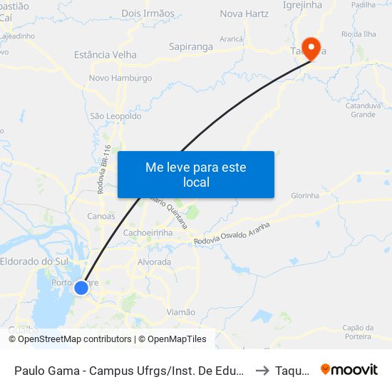 Paulo Gama - Campus Ufrgs/Inst. De Educação to Taquara map