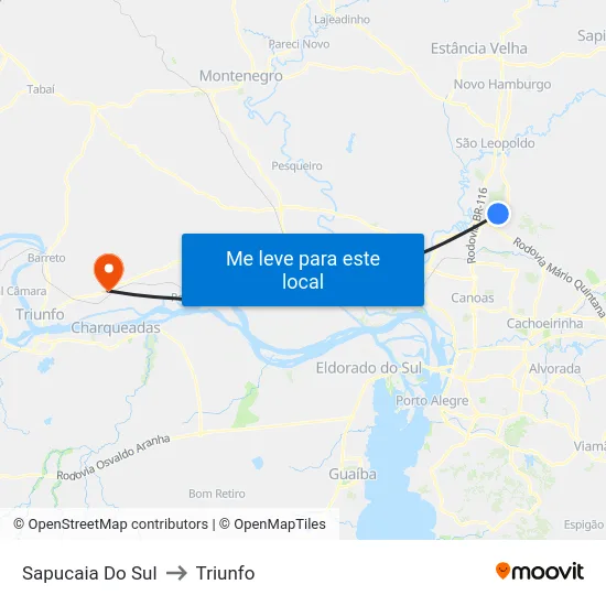 Sapucaia Do Sul to Triunfo map