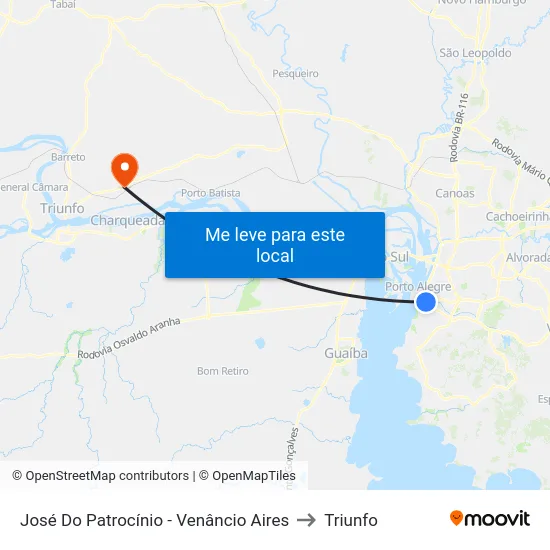 José Do Patrocínio - Venâncio Aires to Triunfo map