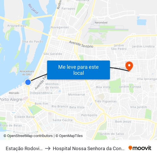 Estação Rodoviária to Hospital Nossa Senhora da Conceição map