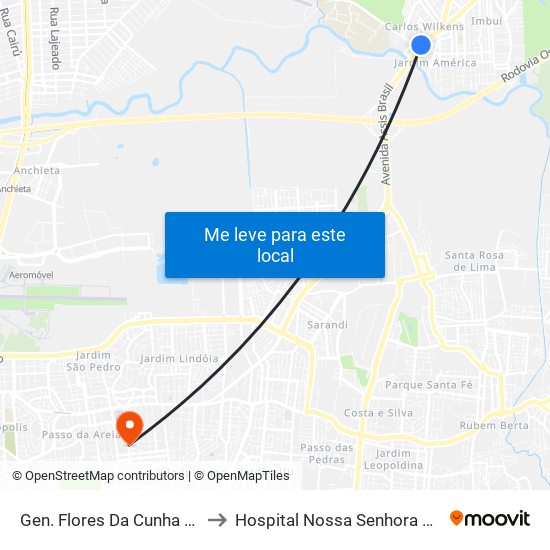 Gen. Flores Da Cunha - Parada 46 to Hospital Nossa Senhora da Conceição map