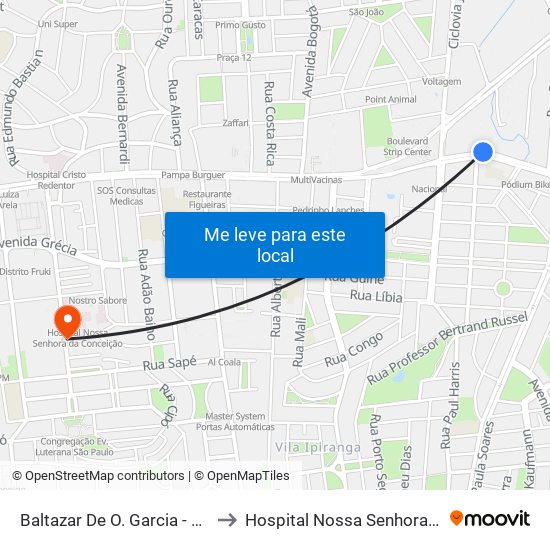 Baltazar De O. Garcia - Cruz Jobim Bc to Hospital Nossa Senhora da Conceição map