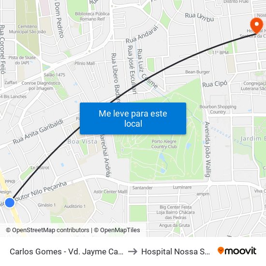 Carlos Gomes - Vd. Jayme Caetano Braun Ns (Piso Superior) to Hospital Nossa Senhora da Conceição map