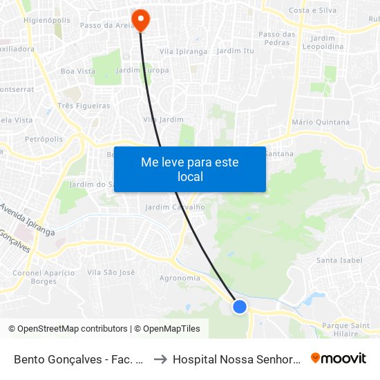Bento Gonçalves - Fac. Odontologia Cb to Hospital Nossa Senhora da Conceição map