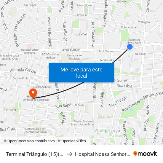 Terminal Triângulo (15)(19)(23)(27)(31) to Hospital Nossa Senhora da Conceição map