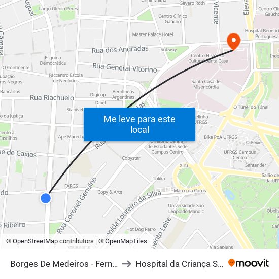 Borges De Medeiros - Fernando Machado to Hospital da Criança Santo Antônio map