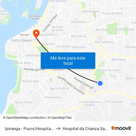 Ipiranga - Pucrs/Hospital São Lucas to Hospital da Criança Santo Antônio map