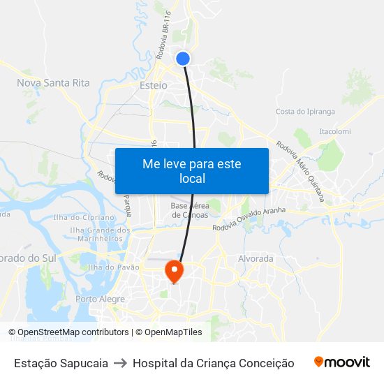 Estação Sapucaia to Hospital da Criança Conceição map