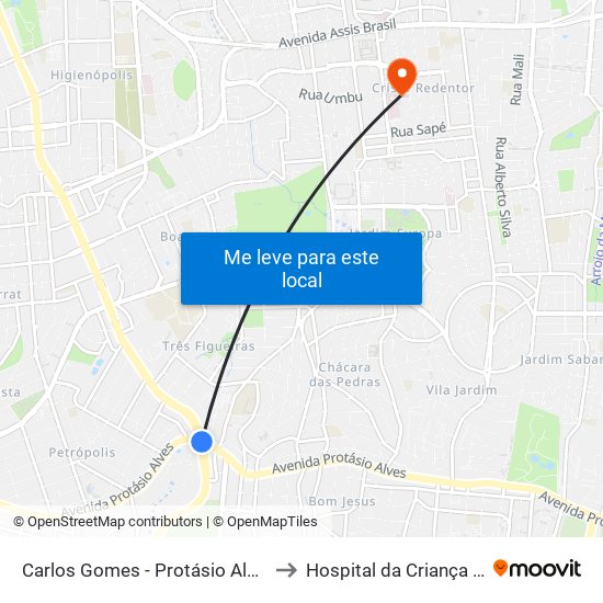 Carlos Gomes - Protásio Alves Sn (Piso 1) to Hospital da Criança Conceição map