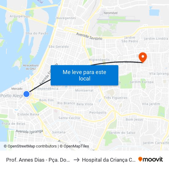 Prof. Annes Dias - Pça. Dom Feliciano to Hospital da Criança Conceição map