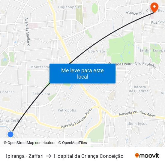 Ipiranga - Zaffari to Hospital da Criança Conceição map