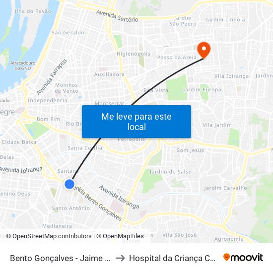 Bento Gonçalves - Jaime Telles Cb to Hospital da Criança Conceição map