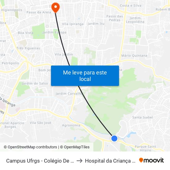 Campus Ufrgs - Colégio De Aplicação Bc to Hospital da Criança Conceição map