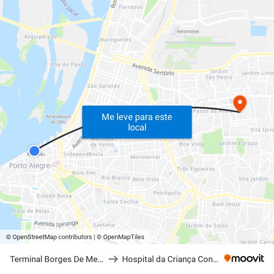 Terminal Borges De Medeiros to Hospital da Criança Conceição map