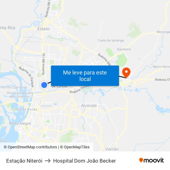 Estação Niterói to Hospital Dom João Becker map