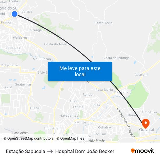 Estação Sapucaia to Hospital Dom João Becker map