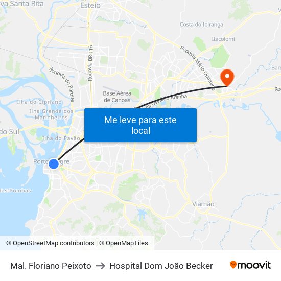 Mal. Floriano Peixoto to Hospital Dom João Becker map