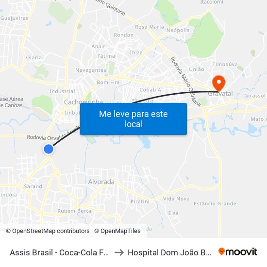 Assis Brasil - Coca-Cola Femsa to Hospital Dom João Becker map