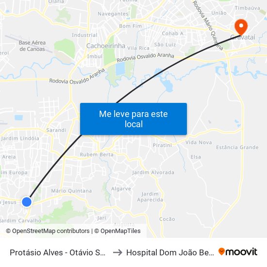 Protásio Alves - Otávio Santos to Hospital Dom João Becker map