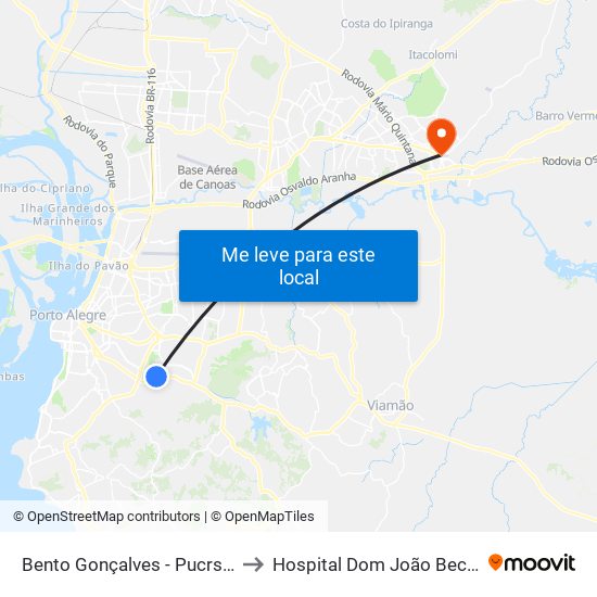 Bento Gonçalves - Pucrs Bc to Hospital Dom João Becker map