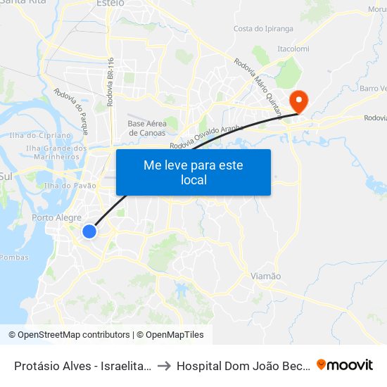 Protásio Alves - Israelita Cb to Hospital Dom João Becker map