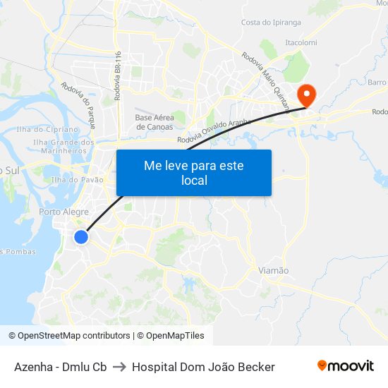 Azenha - Dmlu Cb to Hospital Dom João Becker map