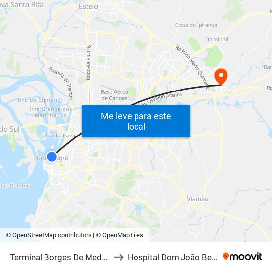 Terminal Borges De Medeiros to Hospital Dom João Becker map