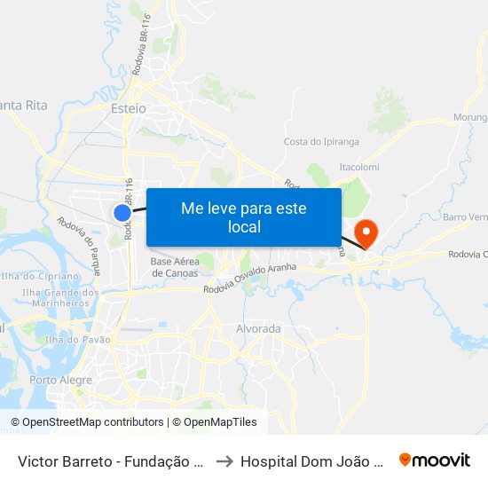 Victor Barreto - Fundação Cultural to Hospital Dom João Becker map