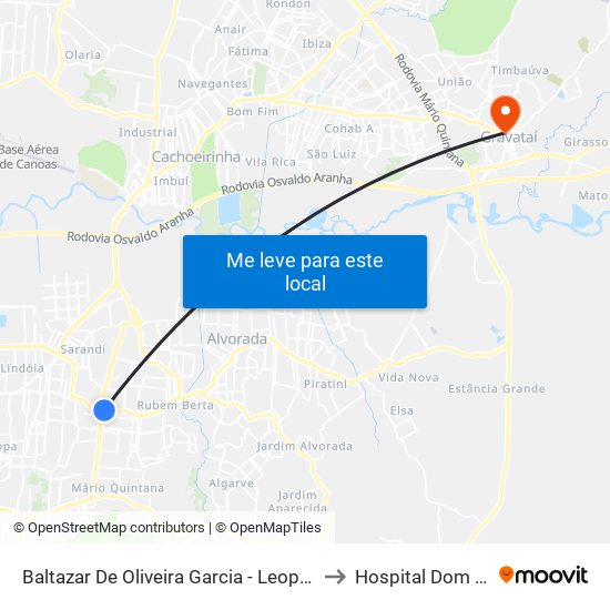 Baltazar De Oliveira Garcia - Leopoldina (Fora Do Corredor) to Hospital Dom João Becker map