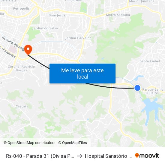 Rs-040 - Parada 31 (Divisa Porto Alegre) to Hospital Sanatório Partenon map