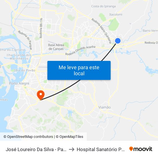 José Loureiro Da Silva - Parada 81 to Hospital Sanatório Partenon map