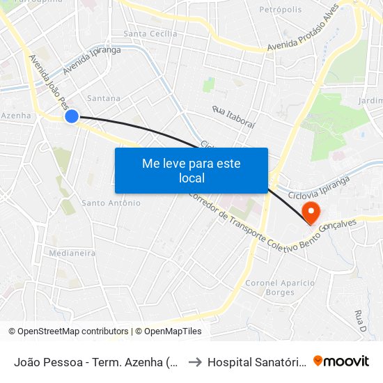 João Pessoa - Term. Azenha (Fora Do Corredor) to Hospital Sanatório Partenon map