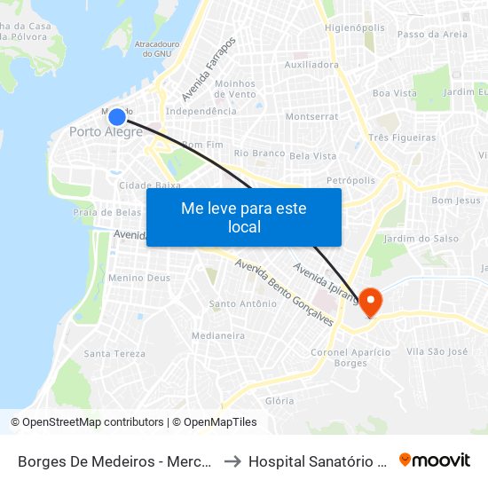Borges De Medeiros - Mercado Público to Hospital Sanatório Partenon map