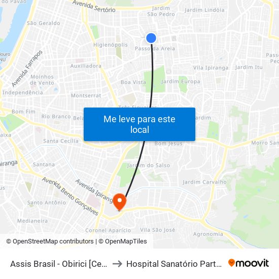 Assis Brasil - Obirici [Centro] to Hospital Sanatório Partenon map