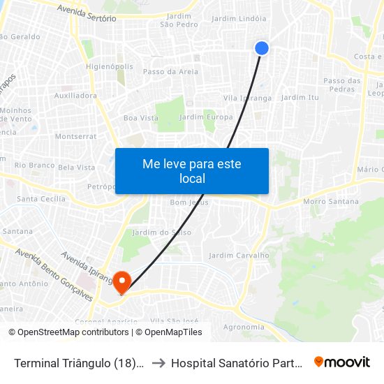 Terminal Triângulo (18)(24) to Hospital Sanatório Partenon map