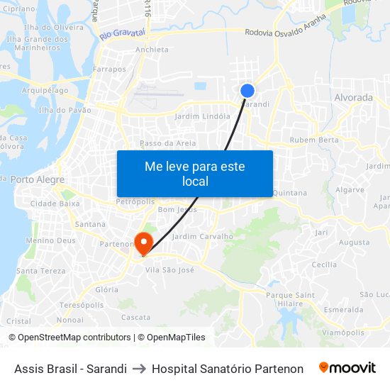 Assis Brasil - Sarandi to Hospital Sanatório Partenon map