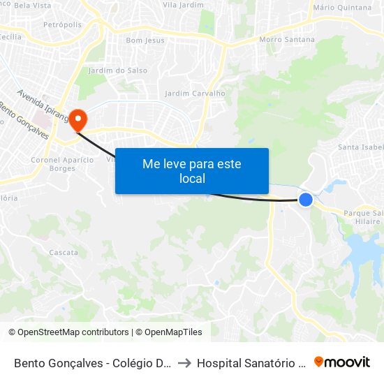 Bento Gonçalves - Colégio De Aplicação to Hospital Sanatório Partenon map