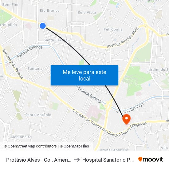 Protásio Alves - Col. Americano Cb to Hospital Sanatório Partenon map