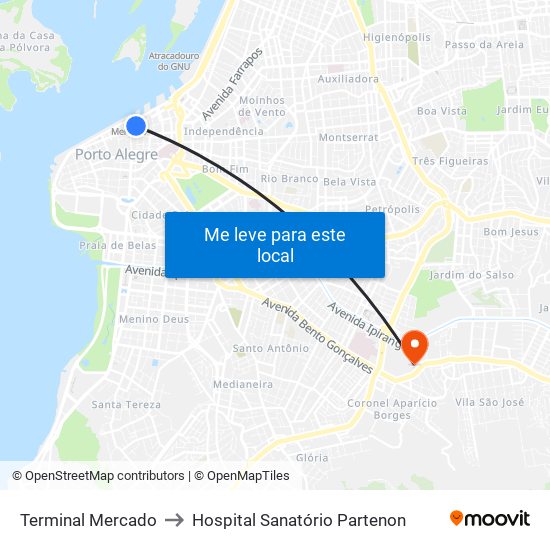 Terminal Mercado to Hospital Sanatório Partenon map