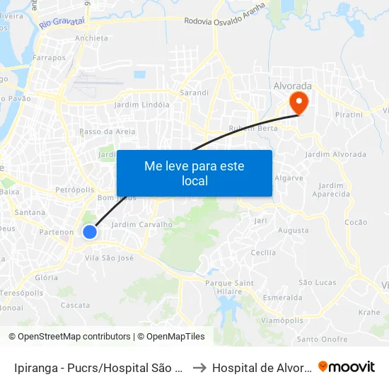 Ipiranga - Pucrs/Hospital São Lucas to Hospital de Alvorada map