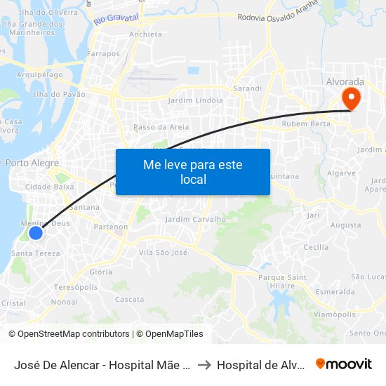 José De Alencar - Hospital Mãe De Deus to Hospital de Alvorada map