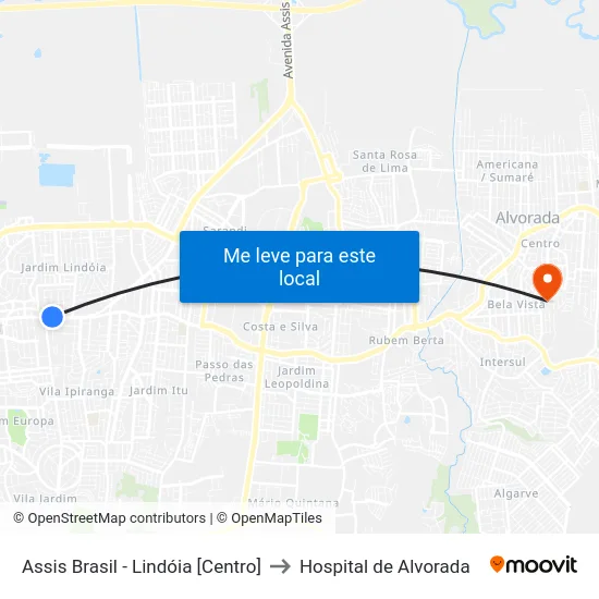 Assis Brasil - Lindóia [Centro] to Hospital de Alvorada map